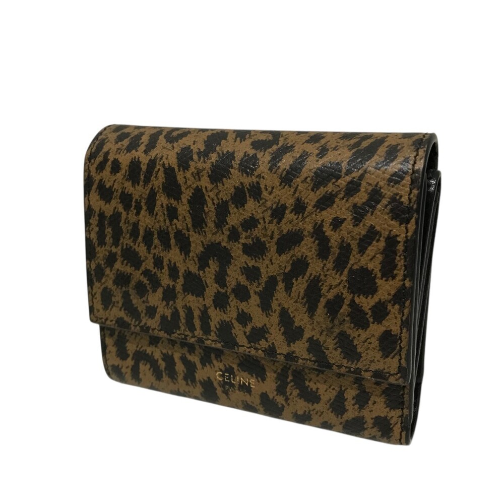 Celine Leopard Trifford Wallet Brown